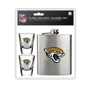 NFL Stainless Steel Flask and 2-Pack 2 oz Shot Glass Set - Jacksonville Jaguars - Picture 1 of 1