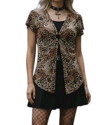 Top retro Y2k Brittnay negro talla S para mujer marrón leopardo babydoll grunge coqueta Foto 1 de 4