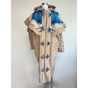 Ropa de viaje vintage de Half Moon lana nativa manta capucha cuerno largo - Imagen 1 de 7