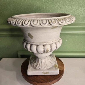 Vintage Keramik griechischer Stil Pedastal Urne Übertopf cremeweiß mit grün 8"x8" - Bild 1 von 5