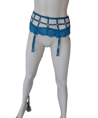 Cinturón liguero Victoria Secret brillante con tiras aspecto de jaula verde azulado con cuentas M/L nuevo con etiquetas $48 Foto 1 de 4