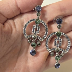 Vintage Givenchy Ohrringe Silber Art Deco Lila Kristalle Maximalismus - Bild 1 von 8