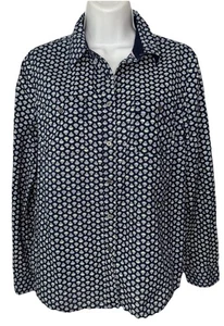 Talbots Blouse Women’s Size 12 PETITE Navy Print Button Up Long Sleeve Shirt - Picture 1 of 7