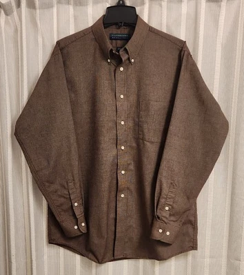 Camisa abotonada Claybrooke para hombre sin arrugas 16 1/2 34/35 marrón manga larga Foto 1 de 4