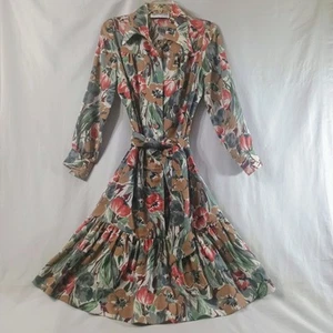 Cottagecore Tiered Midi Dress 70s Floral Prairie Linen Blend Garden Party Chic - Picture 1 of 11