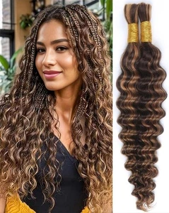 Extensiones de cabello real Unipearl cabello humano profundo rizado a granel ombre marrón onda de agua - Imagen 1 de 9