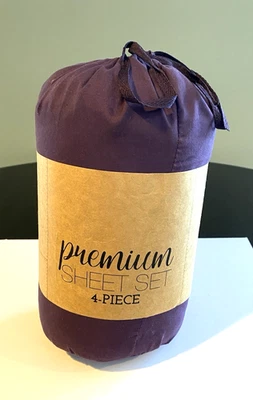 Набор простыней премиум-класса Queen фиолетовый 4 штуки неиспользованные подходят для матраса глубиной до 16 дюймов - Изображение 1 из 4