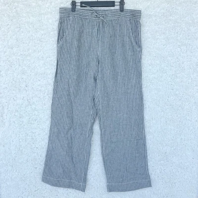 L.L. Bean Women's Classic Navy Stripe 100% Linen Lounge Pants Size 14 M/T New - Image 1 of 4