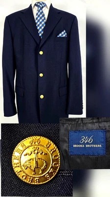 Brooks Brothers 346 100% Worsted Wool Blazer Blue, Gold Buttons 42 Extra Long - Image 1 of 4