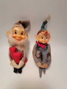 Ornamento Natalizio Vintage Elfi Sporchi Ginocchiato Made In Japan 7" Seduto - Foto 1 di 10