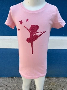 Girls Pink Glitter Ballerina Tee, Size 3/4 - Picture 1 of 1