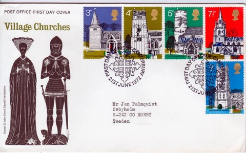 FDC AB22 Great Britain 1972 Village Churches 5v Cover