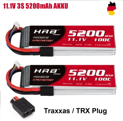 2x HRB 3S 5200mAh 11.1V LiPo Battery TRX for RC Car Helicopter Airplane FPV UAV - Bild 1 von 3
