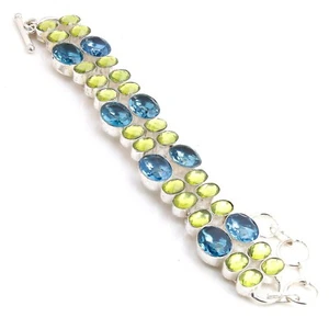 Beautiful Aquamarine Peridot Handmade Gemstone Bracelet Jewellery Size 8 Inches - Picture 1 of 3