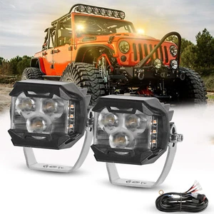 2x 3inch Side Cube Amber LED Work Light ATV Driving Lamp Flood Spot Pods SUV UTV - Picture 1 of 8