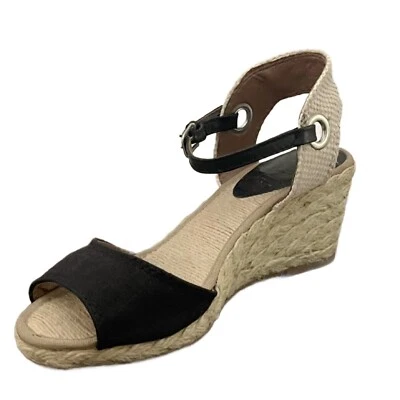 Sandalias alpargata de lino negras con cuña de yute tostado talla 6,5 Lucky Brand Kyndra para mujer Foto 1 de 4