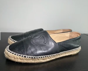 Chanel Lambskin Espadrilles Black Slip On Women’s Sz EU 41 US 10 flats Leather - Picture 1 of 7
