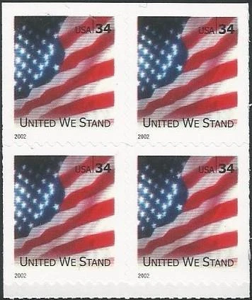 Pane Block of 4 stamps - Scott 3549 - 34 cent - United We Stand - 2002 - MNH - Image 1 of 1
