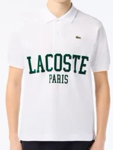 6- XL Lacoste Paris White Green Classic Fit Organic Cotton Pique Polo Shirt 48" - Picture 1 of 14
