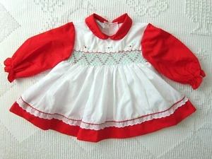 Vintage Baby Girl Dress Smocked Red White Collar Eyelet Cradle Togs 12-18 months - Picture 1 of 5