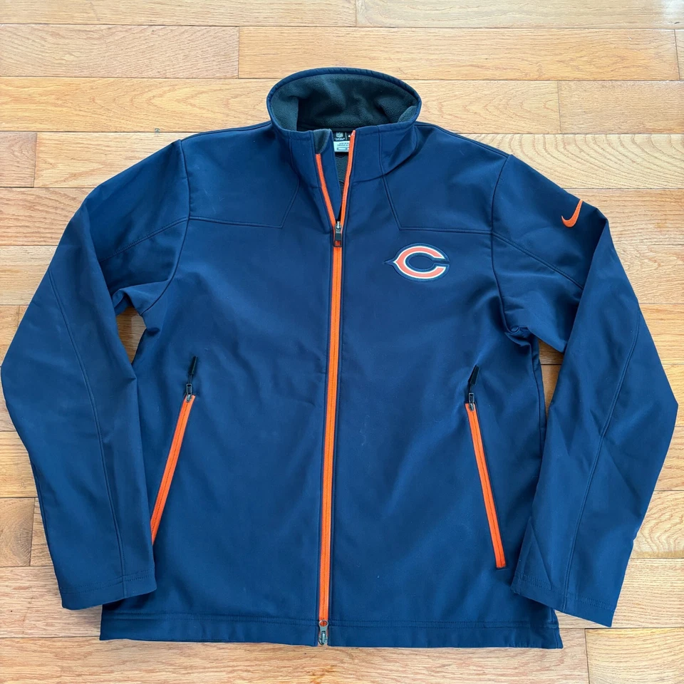 Chicago Bears Nike 软壳夹克 全拉链 NFL 场地服装 羊毛衬里 M — 第 1/4 张图片
