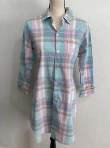 Ralph Lauren Women’s Monogram Nightshirt Pink And Blue Plaid Size Small - Picture 1 of 8
