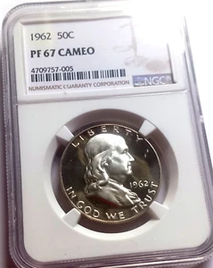 1962 FRANKLIN HALF DOLLAR, ANACS PRF.67 CAMEO - Picture 1 of 3