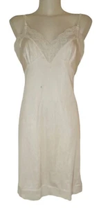 Vtg 70s White Satin Cup Lace Trim Coquette Pinup Slip Gown Dress Sz 34 S/M - Picture 1 of 4