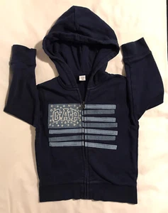 Gap Hoodie Boys Size 5 Years Navy Blue Full Zip Up Sweatshirt US Flag - Picture 1 of 7
