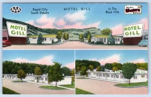 1940-50's MOTEL GILL RAPID CITY SOUTH DAKOTA SKYLINE RIDGE VINTAGE POSTCARD - Picture 1 of 2
