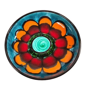 70er Retro Keramik Servierschale Germany Burkart Handarbeit orange rot blau Boho - Bild 1 von 7