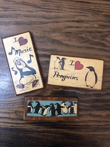 Vintage 80er Jahre hausgemachte Kühlschrankmagnete aus Holz 3er Set - Bild 1 von 2