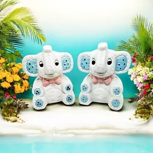 Elephant Salt & Pepper Shakers Vintage Gray Pink Blue Ceramic Collectable - Picture 1 of 7