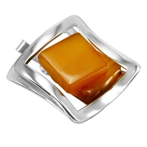 925 Solid Sterling Silver Butterscotch Baltic Amber Beautiful Designer Pendant - Picture 1 of 4