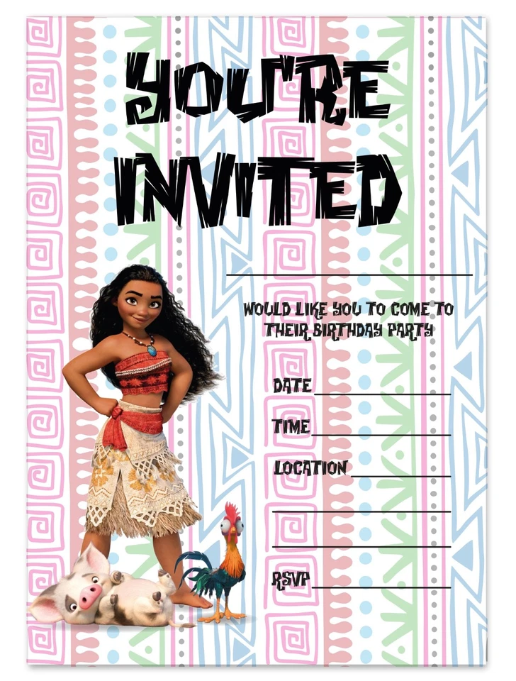 MOANA BIRTHDAY PARTY INVITATIONS DISNEY PRINCESS INVITES CHILDREN PINK GIRLS  - Image 1 of 1