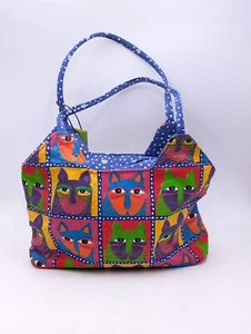 Laurel Burch Cat Purse Double Sided Red Blue Embellished Cats Bag Tote Bright - Picture 1 of 15