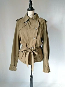 GRAMICCI Fleece Lined Military Jacket Single Breasted Belt Green Women Sz.XL - Picture 1 of 12