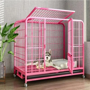 Pet Dog Cage Crate Kennel Cat Collapsible Large Metal Cages w/ 4 Wheels & Tray - Picture 1 of 15