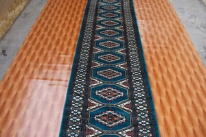 Oriental Hand knotted Carpet 2.5x10 Runner Green Color Hallway Wool Area Rug - Picture 1 of 5