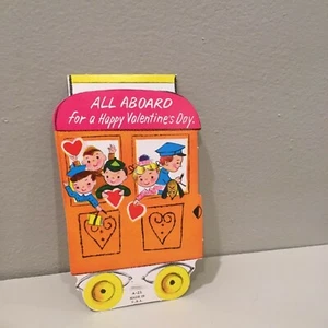 Vintage Valentine Card Children Dog Trolly Car All Aboard 50's 60's Unused - Picture 1 of 3