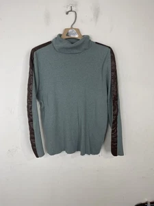 LRL Ralph Lauren Womens Turtleneck 3X Green Old Money Ribbed Faux Leather Trim - Picture 1 of 10