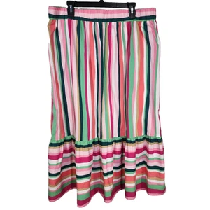 Lane Bryant Maxi Skirt Women's 18/20 Striped Pink Green Colorful Pull On Ruffle - Picture 1 of 9