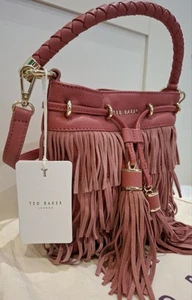 Ted Baket Deep Pink Paralee Braided Handle Fringe Bucket Bag New With Tags!! - Picture 1 of 18