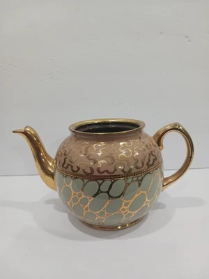 Vtg Sadler Teapot "Golden Gild Squiggle" Mint Green  England 50s Signed - Imagem 1 de 4