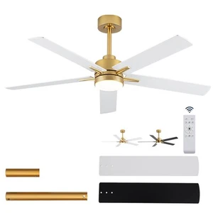 52'' Ceiling Fan with Lights and Remote, Low Profile Modern Ceiling Fan Gold,... - Picture 1 of 7