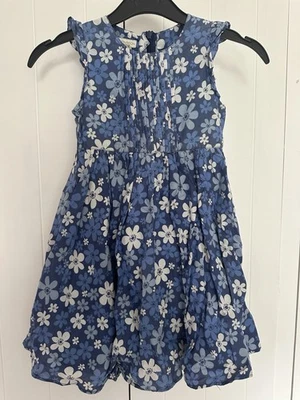 Monsoon Age 3 Years Blue Flower Pattern Sleeveless Dress (missing belt) - Image 1 of 4