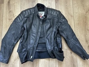 First Gear Heavy Black Leather Padded Motorcycle Riding Jacket Size 44 - Picture 1 of 18