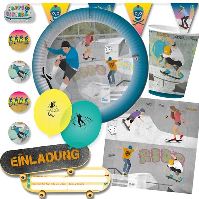 DH-KONZEPT Set piatti SKATEBOARD decorazione pattinatore compleanno bambini festa skateboarding