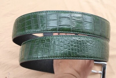Cinturón de cuero verde con estampado de cocodrilo de cocodrilo - W 1,5 pulgadas Foto 1 de 4