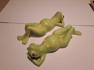 RARE HTF Sunbathing Whimsy 13" Frogs Vintage Ceramic Amphibians Relaxing Toads - Picture 1 of 23
